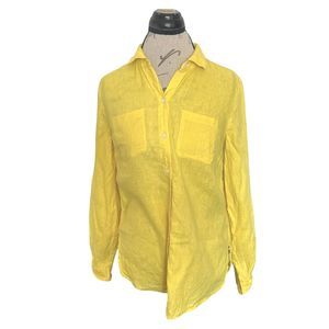 Charter Club Blouse Size XS Luxury Women's Button Down Yellow Linen Minimalist